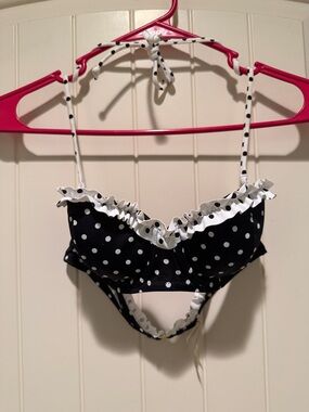 Victoria's Secret Black and White Polka Dot Ruffle Bikini Top